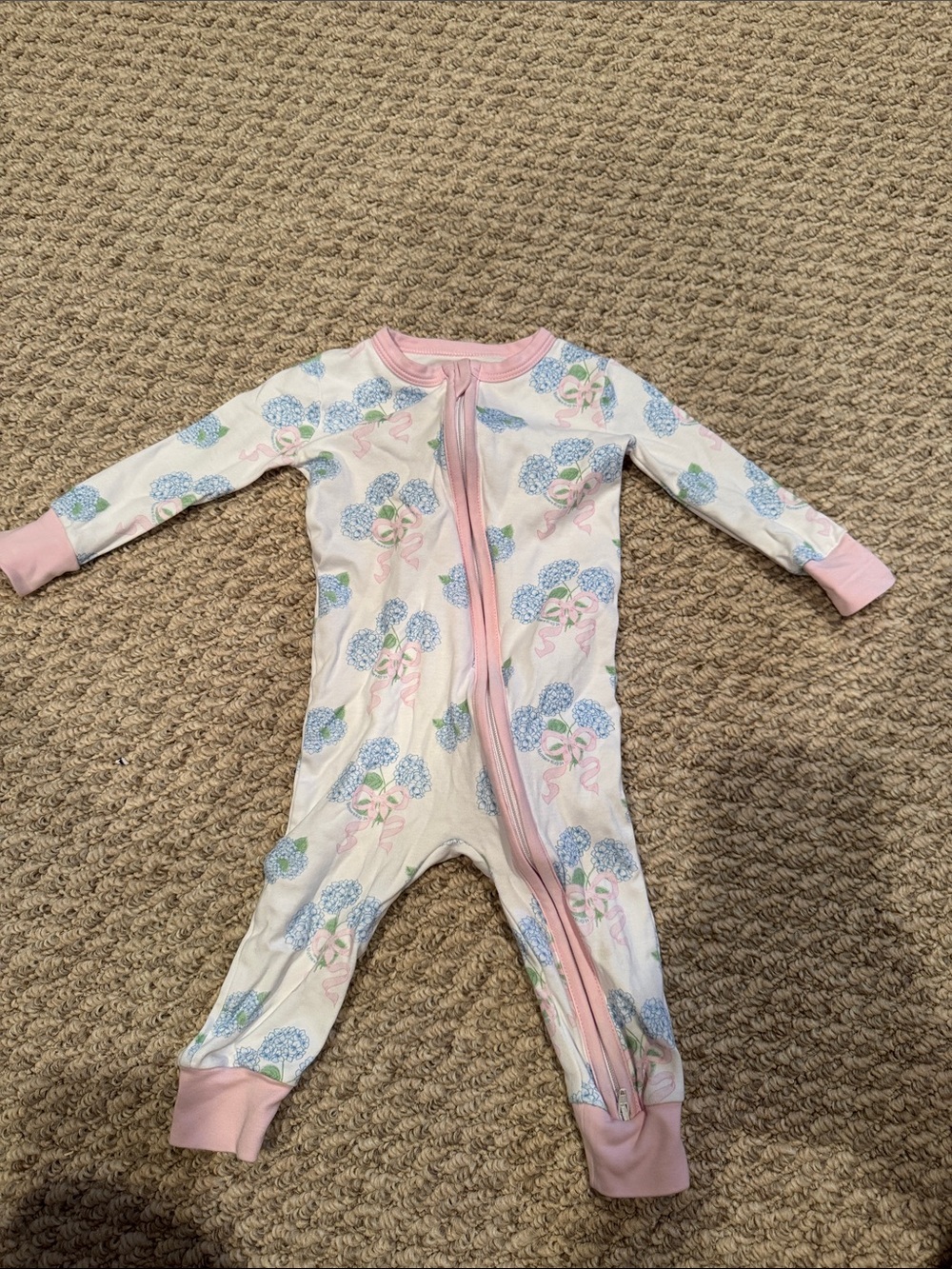 Pink-Trim Floral Print Kids Footie Pajamas